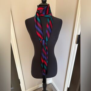 Striped Multicolor Silk Scarf - Black, Red, Teal, Purple with tassels